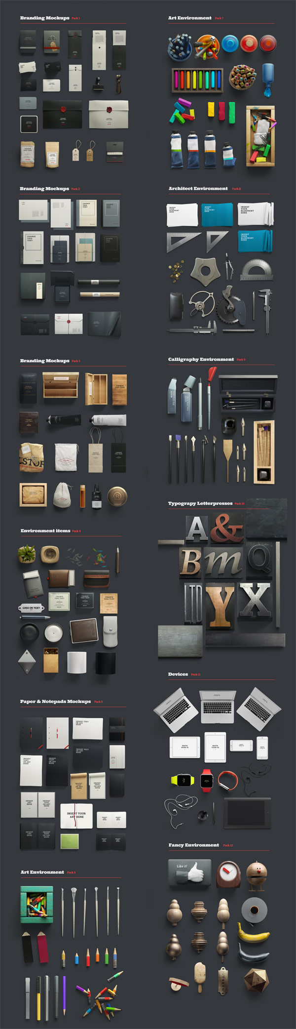 All the included items and objects from all 12 categories.
