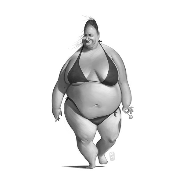 Fat woman in a skimpy bikini.