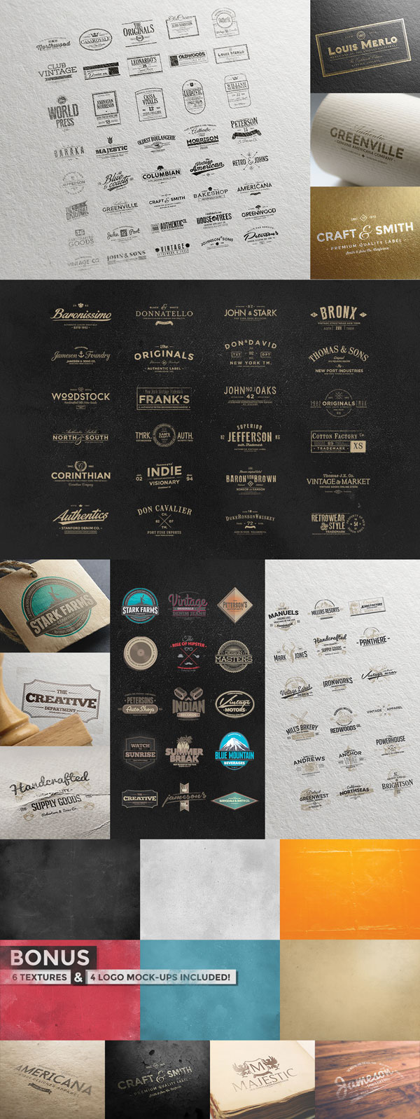 Numerous templates of retro badges and labels.