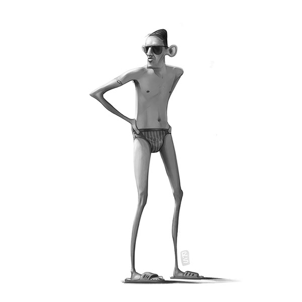 A thin man in speedos.