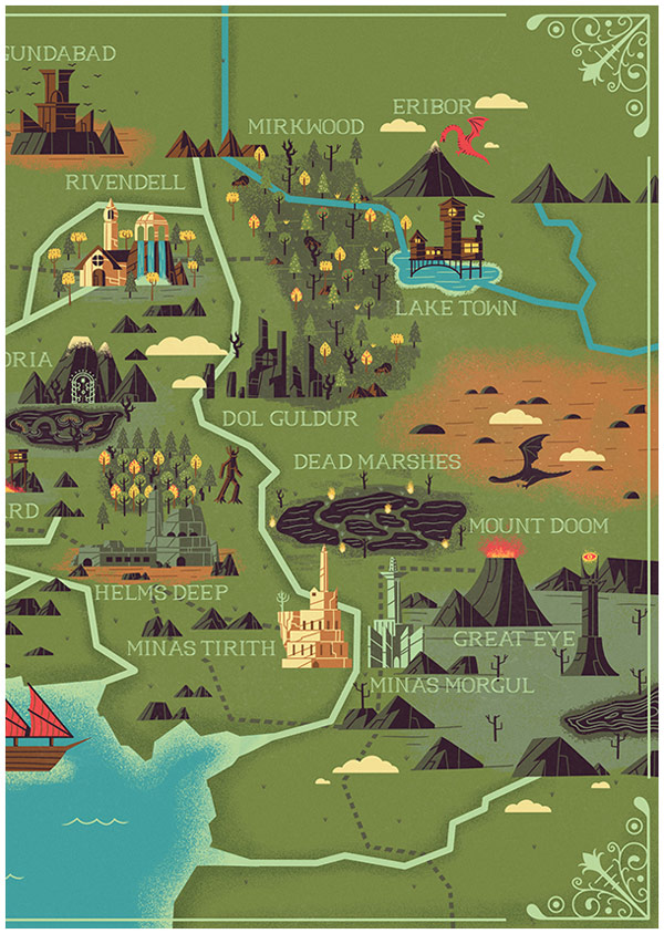 The right part of the map with several detailed illustrations of landmarks.