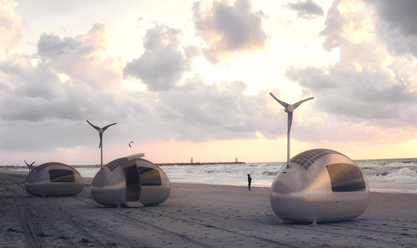 The egg-shaped mini homes are highly portable and completely self-sufficient.