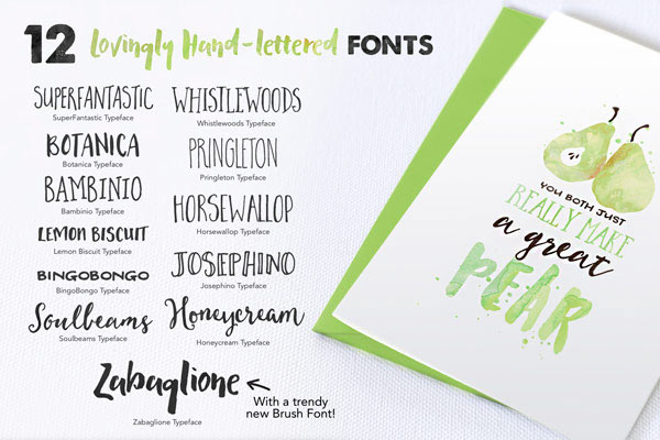 The pack also includes 12 lovingly hand-lettered fonts.