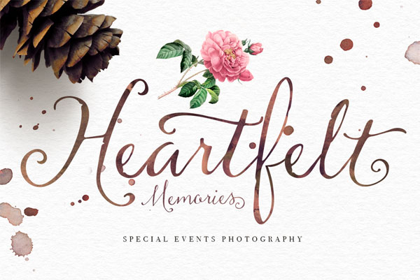 The typeface offers a feminine handwriting style with a calligraphic touch.