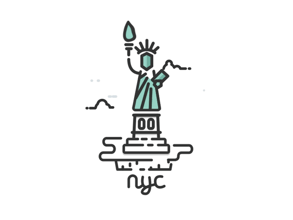 New York City line illustration and animation from a series of USA Cities illustrated and animated GIFs.