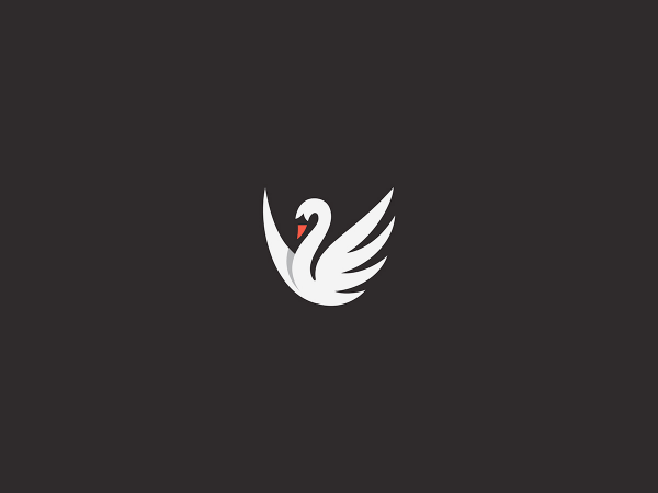 Minimalist swan logo design on dark background.