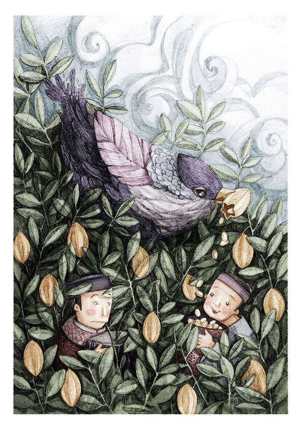 Vietnamese Fairy Tale - Star Fruit Tree. Work from a series of book cover drawings by Tamypu.