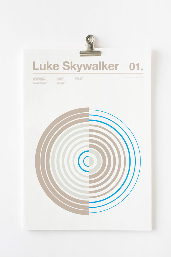 Luke Skywalker - Work from a minimalist, graphic poster series of three color Star Wars characters.