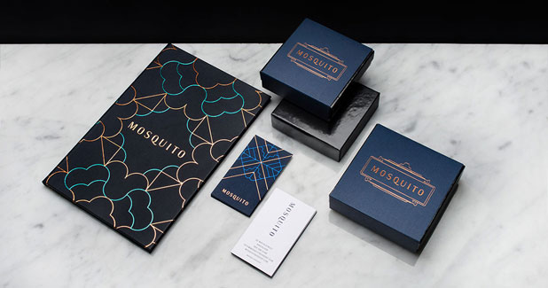 Mosquito - champagne and dessert bar branding by Glasfurd and Walker.