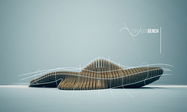 Parametric design, the Curvilign Bench, a furniture concept by Clément Loyer.