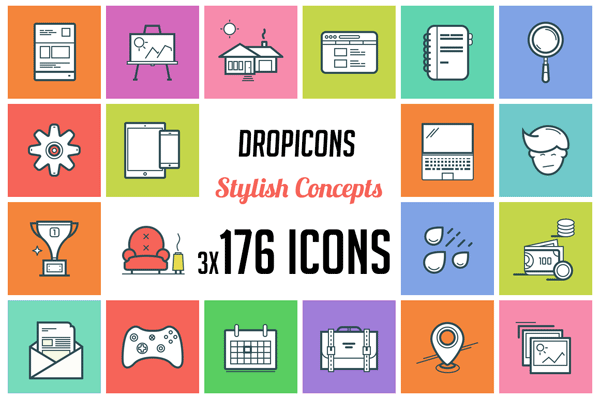 176 graphics in three styles give you a total of 528 icons.