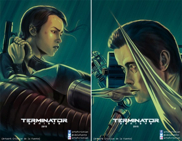 Some more detail views of the extra wide poster or banner illustrations as tribute to Terminator Genisys.