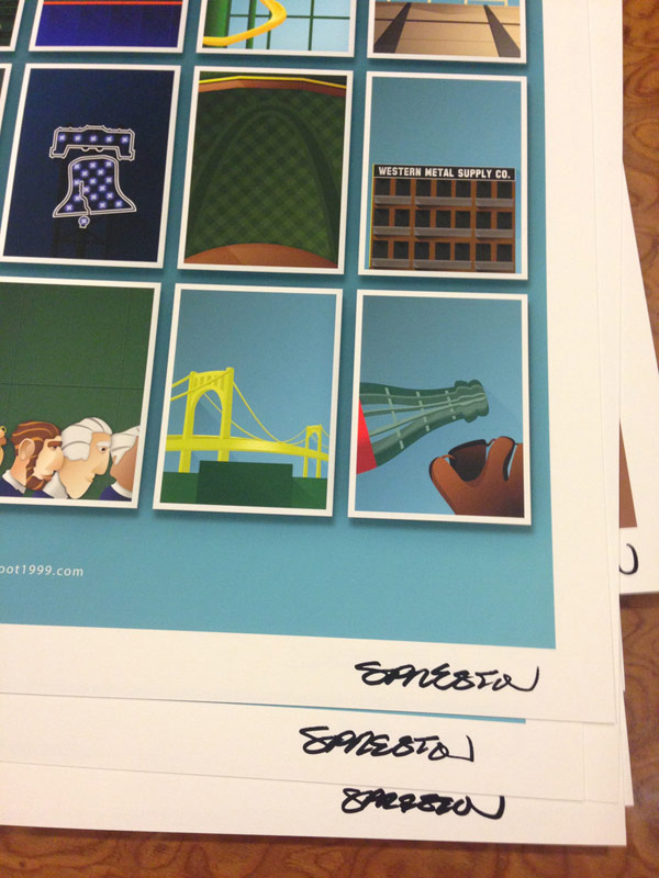 The signed prints offer a minimalist take on famous major league ballparks.
