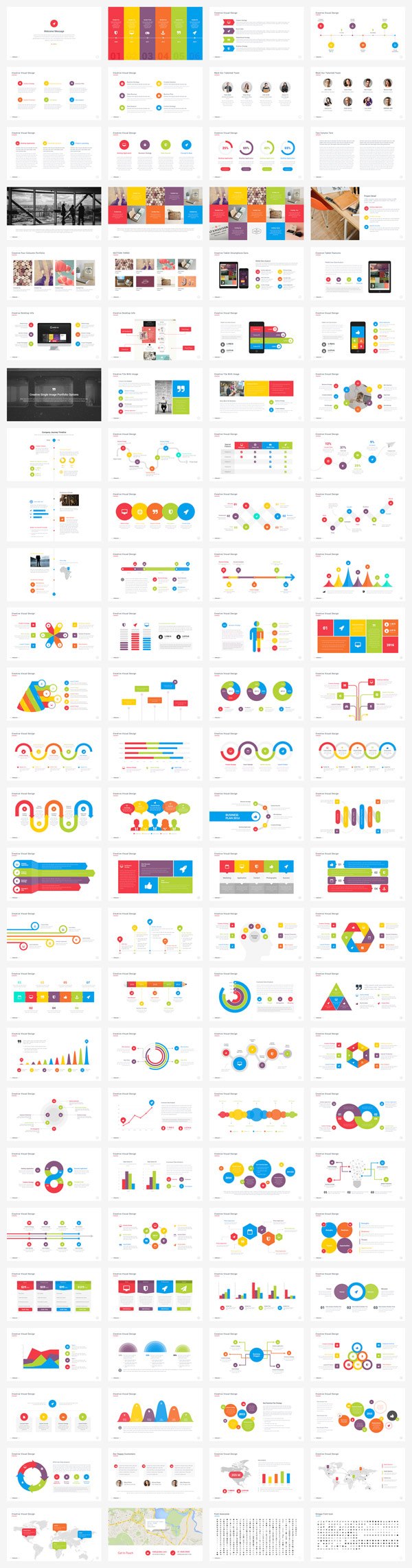 Look at all the pre designed slides with colorful infographics, charts, and much more.