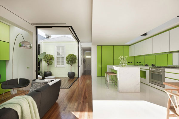 The architectural concept offers a nice connection between green and bright space.