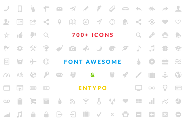 The pack is also equipped with over 700 Font Awesome and Entypo icons.