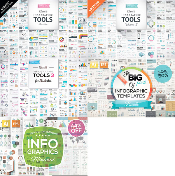 5 best selling infographic template packs in just one big bundle.