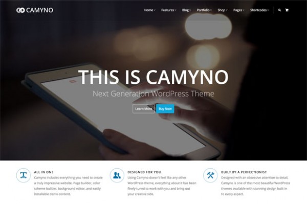Camyno, a premium WordPress theme for multi-use.
