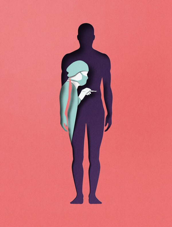 Digital artwork by Eiko Ojala for Kracht magazine about cancer treatment.