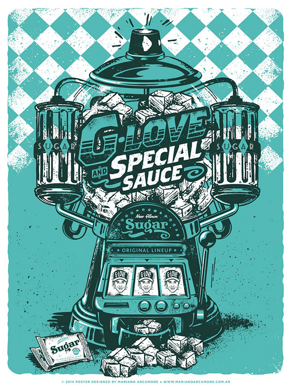 Illustration for the album release 'Sugar' by G.Love & Special Sauce.