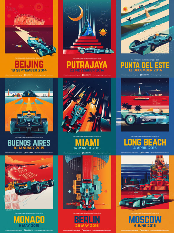 FIA Formula E Championship 2014-2015 - Poster illustrations by Dan Matutina.