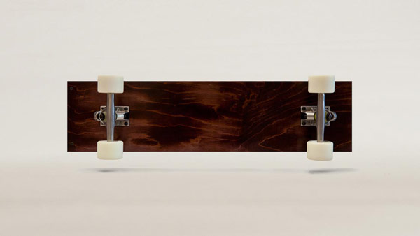 Underside of the maple wood skateboard.