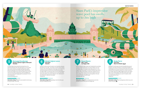 Layout and artworks by studio MUTI for Thomas Cook magazine.