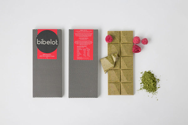 Special chocolate packaging with the logotype and background pattern design.
