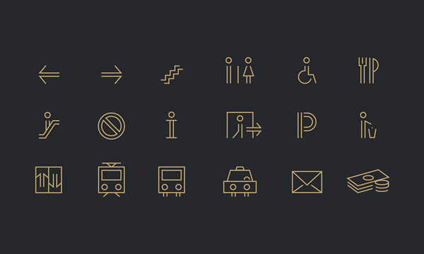 Iconography of the branding concept for wayfinding systems and signage.