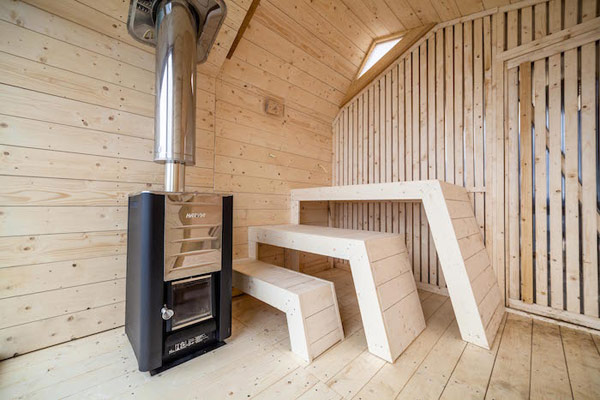 The interior of the sauna offers simplicity and clean lines.