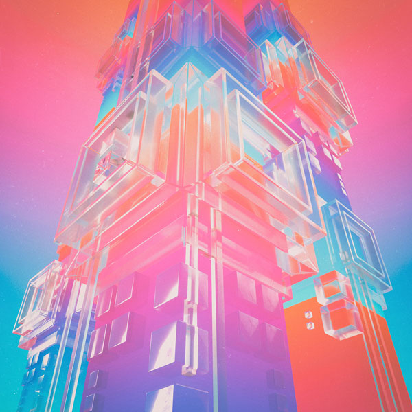 Architecture inspired image of colorful 3D shapes.