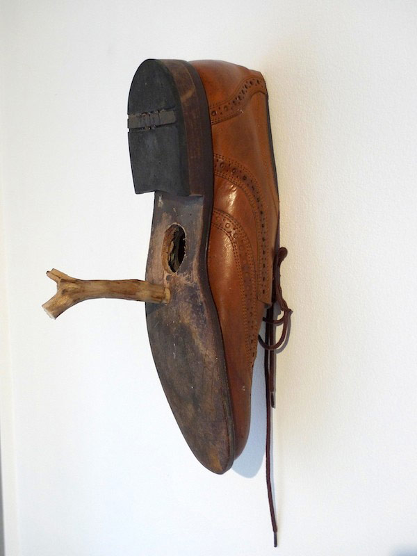 Art installation - bird house-shoe by Jaybo Monk.