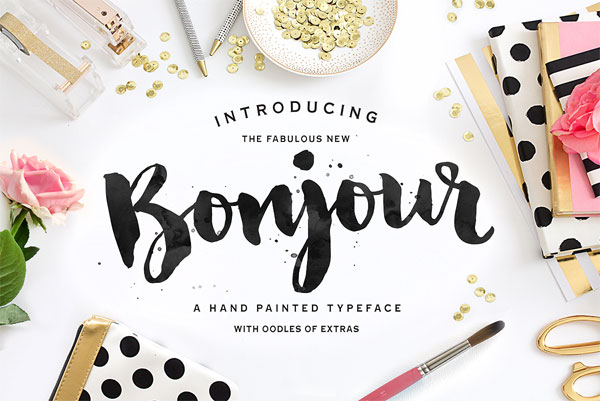 Bonjour Typeface with lots of hand painted and extras.