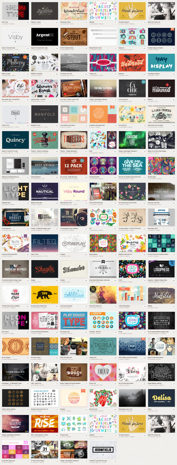 Creative Market's July 2015 Big Bundle with 106 products, worth over $1,475 value for only $39!