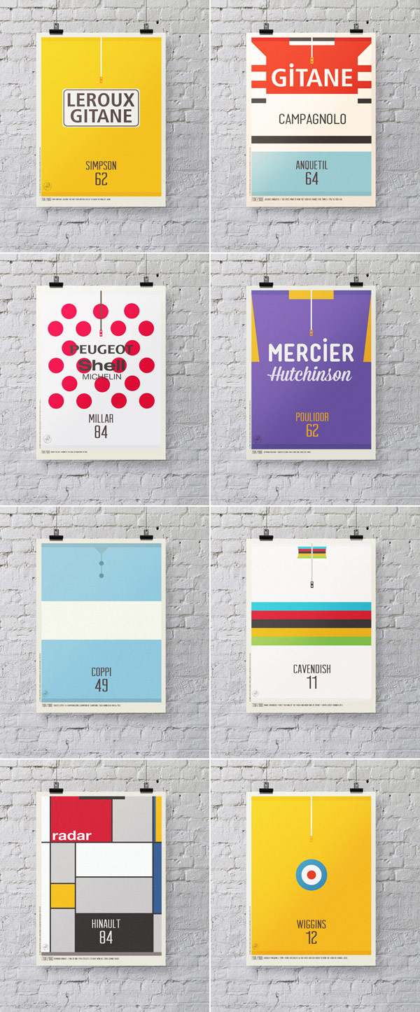 Minimalist Tour de France print series of iconic cycling jerseys created by London based illustrator, Neil Stevens.