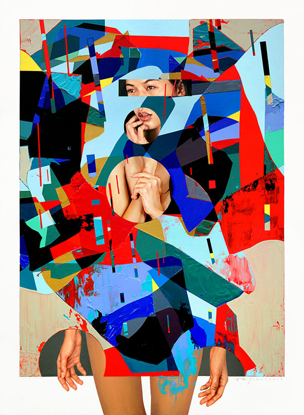 'Mirrors' - modern collage painting in the size of 30x40 inch (76x101cm).