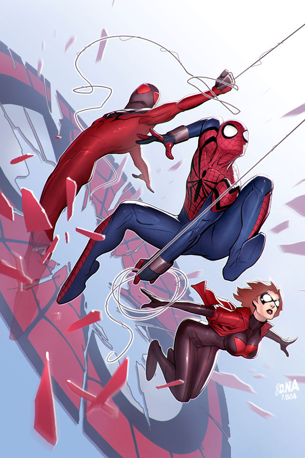 Scarlet Spiders #1 cover. Part of the Edge of Spider Verse mega event.
