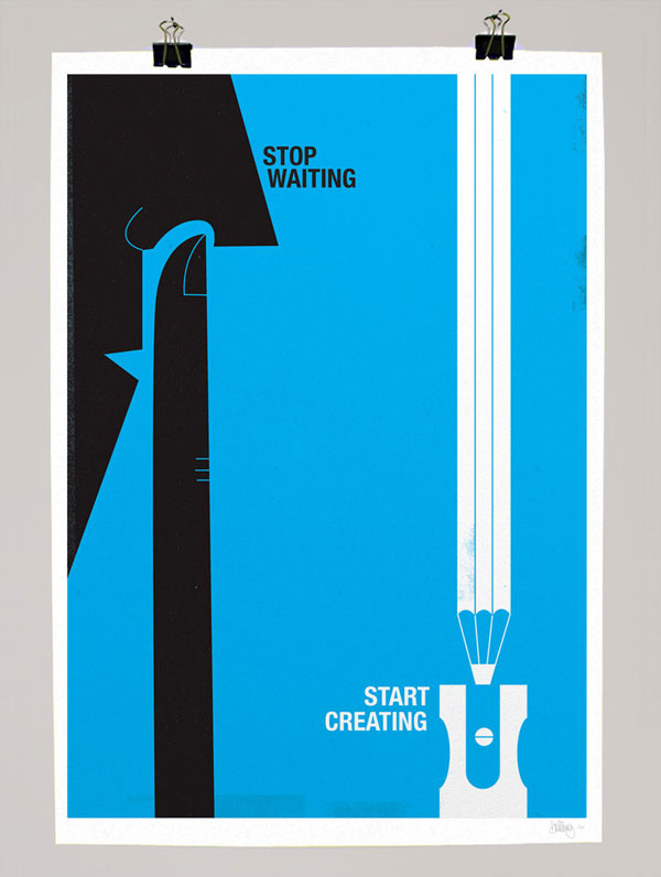 Stop waiting, start creating - graphic artwork by illustrator Dale Edwin Murray.