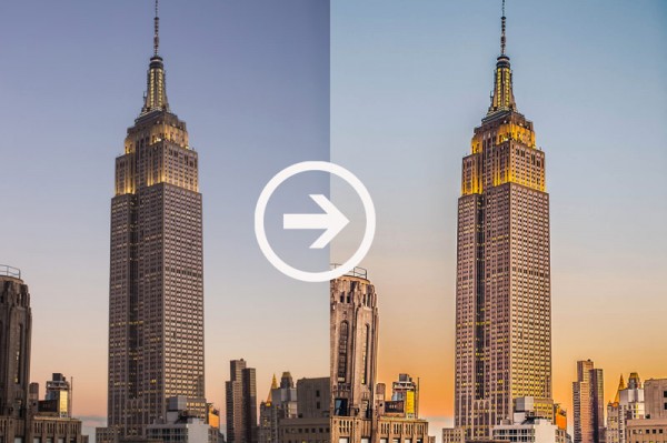 Before and after effect using an example of a photograph of the Empire State Building.