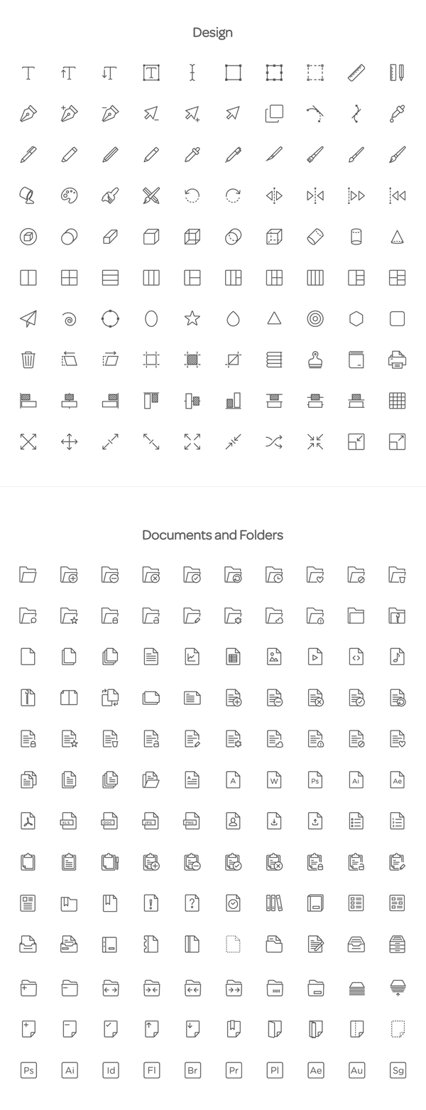 Design; Documents and Folders – Some examples of the Squid Ink Line Icon Pack.