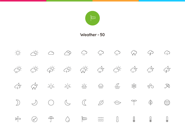 50 weather nano line icons.