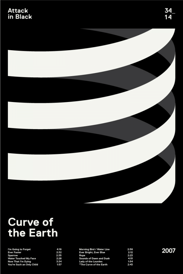 Attack in Black – Curve of the Earth – Album cover design in a Swiss minimalist style.