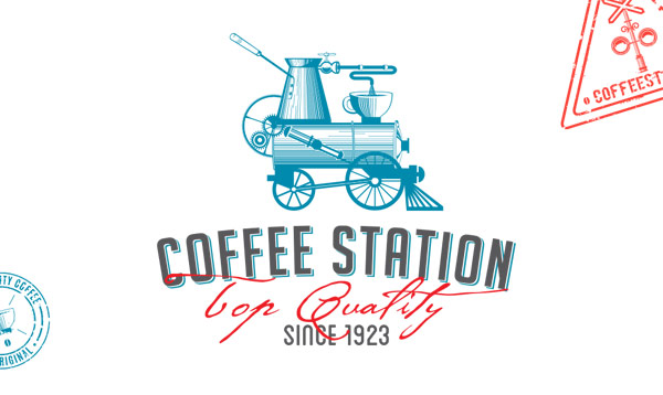 Coffee Station – Top Quality since 1923 – A hand drawn vintage inspired logo created by Olena Fedorova.