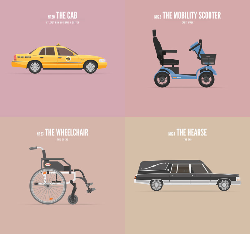 The third part of the illustration series by Richard Beerens and Ronald Mica. This last section illustrates the last wheels we ride in our lives.