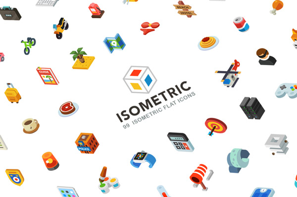 A download pack by Oleg Beresnev of 99 isometric flat icons.