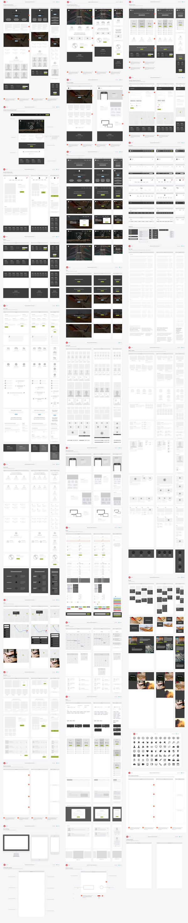 A responsive website wireframe kit developed by the team of UX Kits.