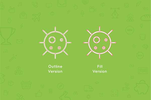 The outline version and fill version of a vector graphic.