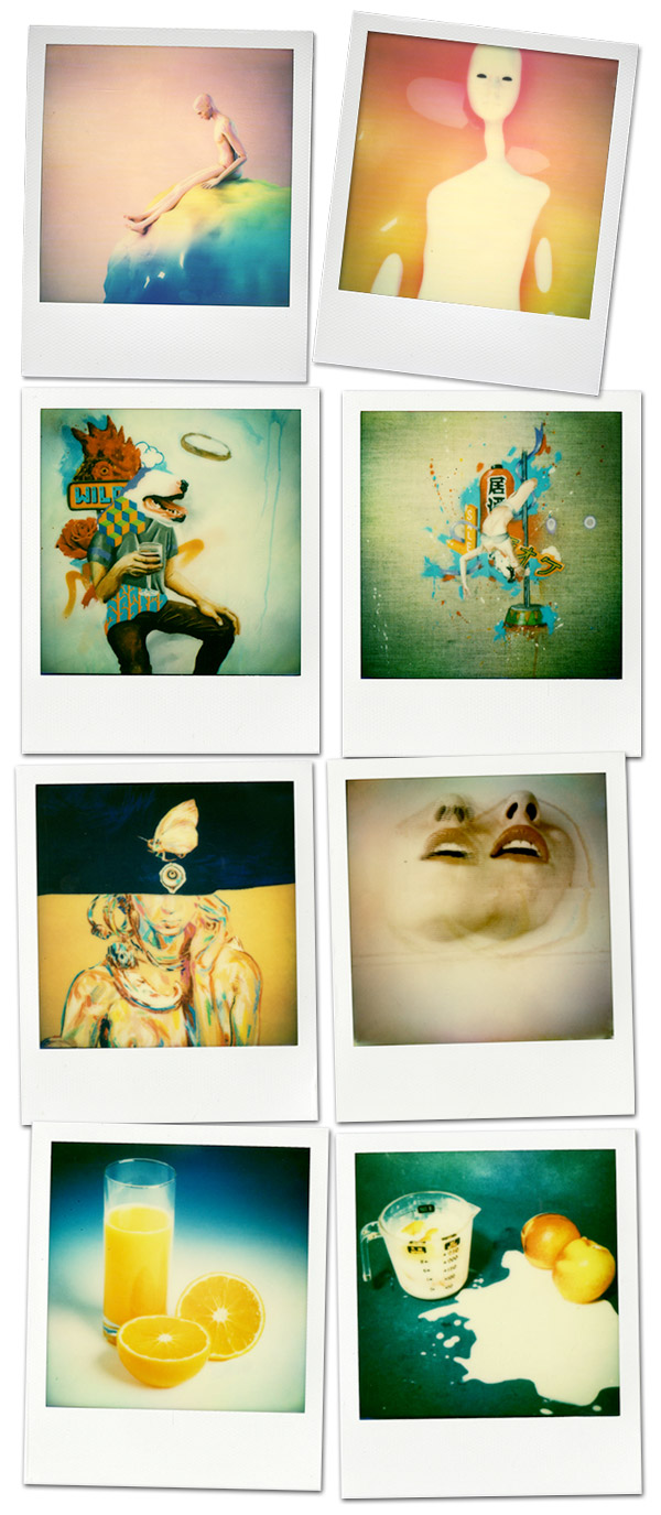 Polaroids with artworks by kyttenjanae, Novemto Komo, Friendejas, Glitch Artists Collective, and Dom Sebastian.