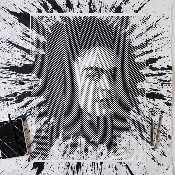 Frida Kahlo portait from a series of hand-carved paper cutouts by Yoo Hyun.