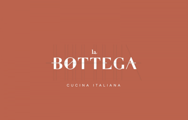 The La Bottega logotype uses a classic serif in combination with a sans typeface.